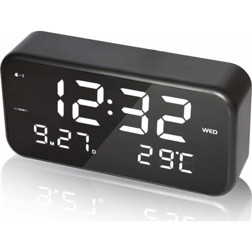 Big Screen LED music alarm clock with Temperature Date and week Desktop Digital Bedside Clock White
