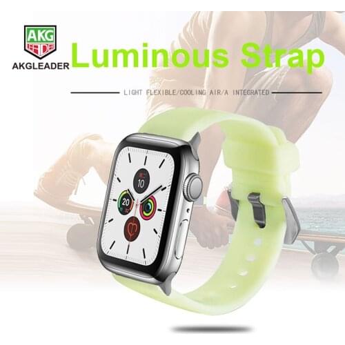 AKGLEADER Luminous Strap For Apple Watch Series 4 5 40/44mm Sport Watchband Soft Rubber Band For Apple Series 3 2 Wrist Bracelt