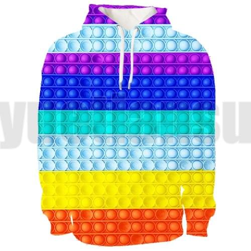 3D Anime POP It Hoodie Tops Rainbow Puzzle Toys POP Fidget Hoodies Men Pullover Oversized Streetwear Teenagers Lounge Wear