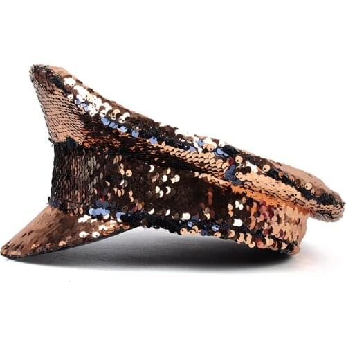 Women Sequin Military Hat Festival Hat DJ Gogo Dancer Captain Hat Halloween Costume Cosplay Party Yacht Week Sergeant Hat
