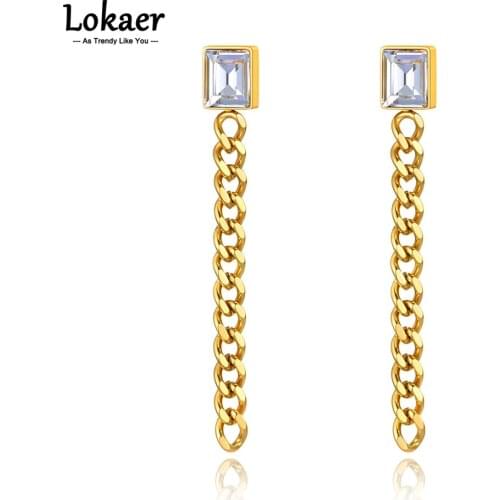 Lokaer Fashion Original Design Stainless Steel Geometry Thick Chain Earrings Bohemia CZ Crystal Party Jewelry For Women E21103