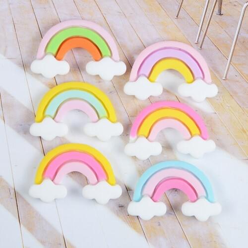 10Pcs Flat back Rainbow Cloud Resin Cabochons Embellishments for Scrapbooking Crafts DIY Hair Bows Centers Accessories 20*30mm