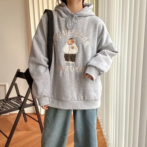 2 colors 2020 autumn and winter 3D cartoon embroidery plus velvet thicking hoodies womens sweatshirts and pullovers (F4122)