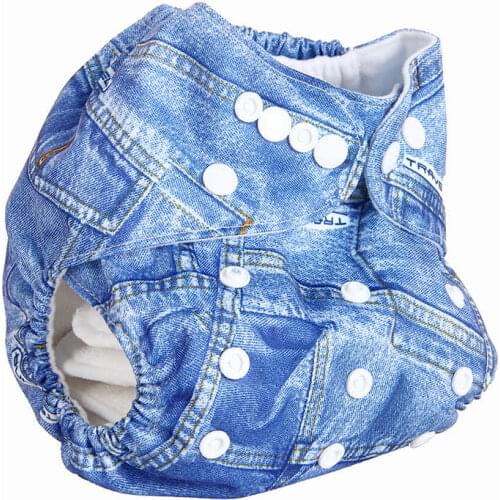 2020 Demin Style Diapers Washable Reusable Baby adjustable Diaper Nappy Cartoon Print Nappies Couche Lavable Training Pants