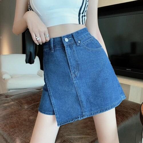 Irregular Wide-Legged Capris Mini Korean Style Fashion WomenS Clothing Vintage 2021 Casual Denim High Waist Skirts Female Jeans