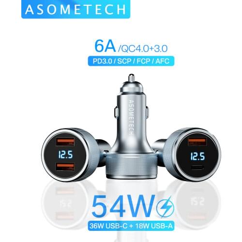 54W Car Charger Type C Fast USB C Charger for iPhone 11 12 Xiaomi Macbook Car Charging Quick Charge 3.0 Moible Phone PD Charger
