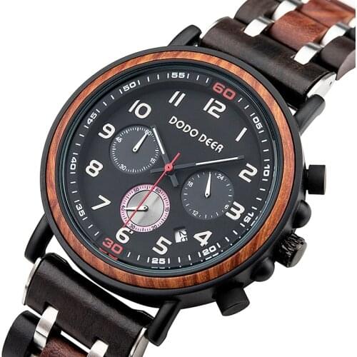 DODO DEER Wood Watches Male Quartz Wristwatches Band for Men Stopwatch Date Display Metal Stainless Steel Best Selling Luxury