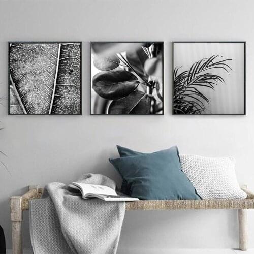 Black and White Leaf Canvas Painting Fresh Palm Leaves Nordic Style Plant Poster Greenery Wall Picture Modern Room Decoration