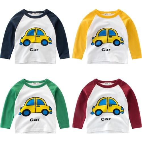 Childrens T-shirt 100% cotton auto printed boys' long sleeve childrens top autumn sports pants boys' and girls' clothes
