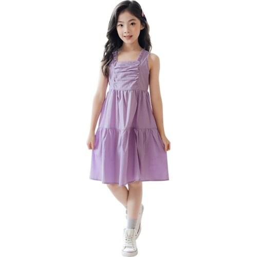 Kids Dresses for Girls 2021 Girls Dress Elegant Purple Teen Children Clothes Sleeveless Holiday Beach Princess Costume 6-16Y