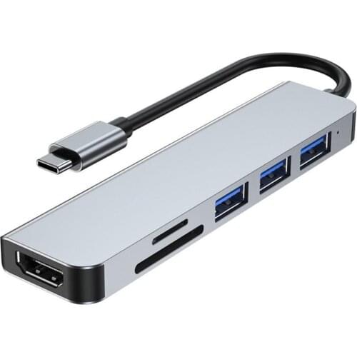 6 In 1 Docking Station Type C To 3 Usb Secure Digital Card TF Card HDMI-compatible Charging Hub Expansion Dock For Phone PC