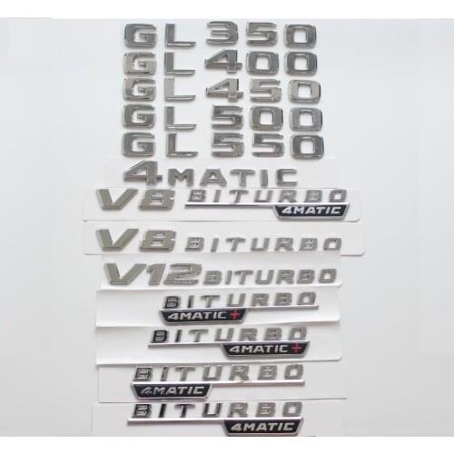 Chrome Trunk Letters Badge Badges Emblem Emblems Sticker for Mercedes Benz GL350 GL400 GL450 GL500 GL550 V8 V12 BITURBO 4MATIC