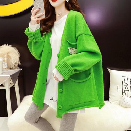 EBAIHUI Cardigan Sweater 2021 Autumn Winter New Ins Retro French Loose Thick Knitted Cardigans Green Red Sweater Coat