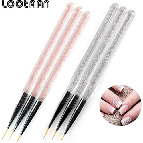 Lootaan 3 Pcs/Set Acrylic Nail Art Liner Brush Nail Striping Line Pen 5mm/7mm/9mm Manicure Gel Nail Painting Drawing Pen