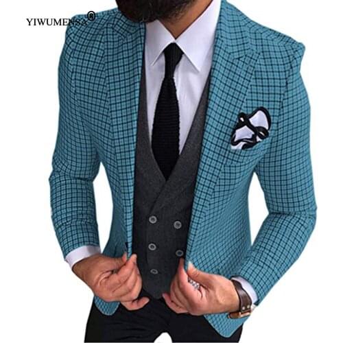 Costume Homme Mariage Mens Formal Plaid Suits Custom Made Groom Tuxedos 3 Pieces Slim Fit Wedding Suit Smoking Blazer 2021