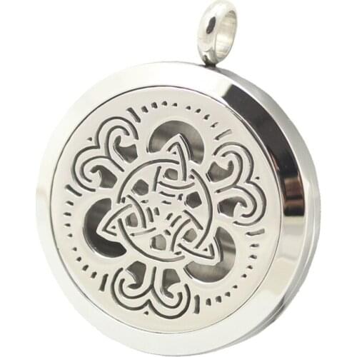 10pcs Round Stainless Steel Rune Premium Aromatherapy Essential Oil Diffuser Locket Pendant Women Necklace