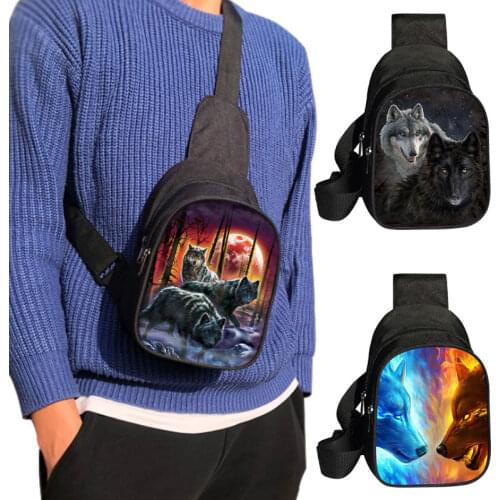 Cool Moon And Howling Wolf Print Chest Bag Man Animal Shoulder Bag Teenager Howling Wolf Messenger Bags Small Crossbody Bag