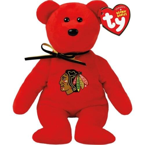22CM Ty Beanie Chicago Blackhawks Glitter Eyes NHL BEAR Red Bear Cute Animal Doll Birthday Gift Soft Stuffed Plush Toy Kids