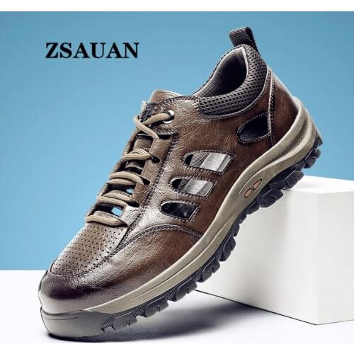 ZSAUAN Outdoor Summer Leather Men Shoes Casual Daily Footwear Breathable Work Shoes Hollow Men Comfortable Sport Trainers 38-47