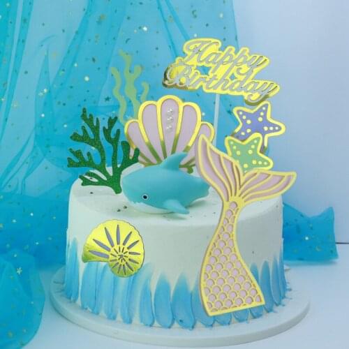 Little Mermaid Party Cake Toppers Happy Birthday Shark Cake Topper Birthday Party Decorations Kids Under The Sea Party Supplies