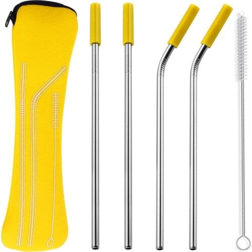 Reusable Stainless Steel Straws Straight Bent Drinking Straws with Silicone Tips for Hot Cold Beverage Drink Bar Tools Wholesale