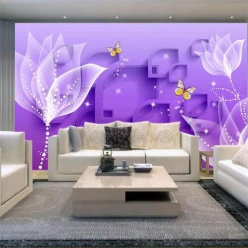 Papel de parede Custom wallpaper mural purple lily transparent flower fashion 3D background wall living room bedroom wallpaper