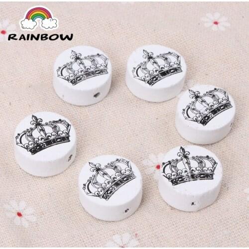 Natural Round Shape Crown Pattern Wooden Material Beads With Crown For Jewelry Making Accessory 20mm 20pcs
