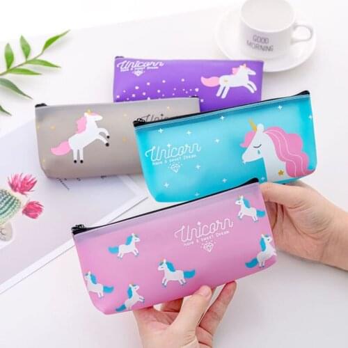 Creative Unicorn Pencil Bag Kawai PVC Pencil Case Pen Box For Girls Kids Gift Cute Korean Stationery Office School Supplies