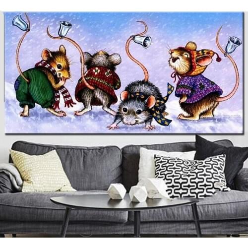 Full Square Round 5 D Diy Diamond Painting mice happy Rattle Diamond Embroidery art diamond Mosaic animals Picture Needlework