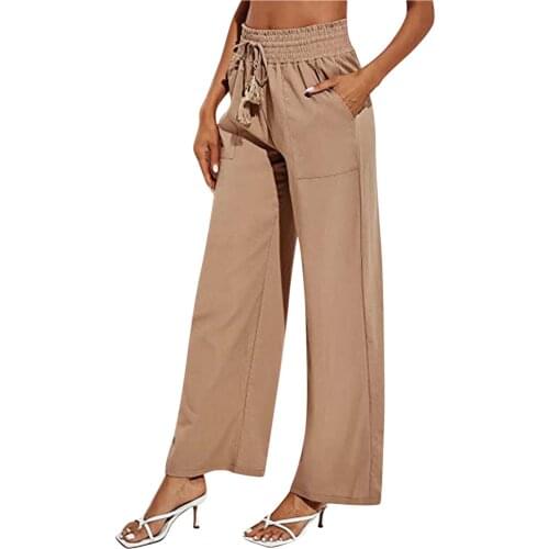 Plus Size Women Pants Spring Autumn Elastic Waist Loose Casual Wide Leg Pants Womens Pocket Trousers