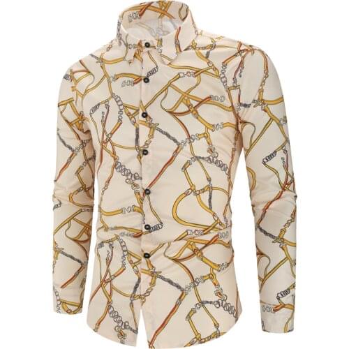 Mens Fashion Print Shirts Luxury Brand Casual Shirts Turn Down Collar Long Sleeve Slim Fit Sheath Blusas Streetwear Chemis Male