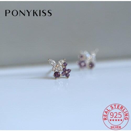 PONYKISS 100% S925 Sterling Silver Butterfly Zircon 14K Gold Stud Earrings for Women Party Fine Jewlry Trendy Gift Drop Shipping