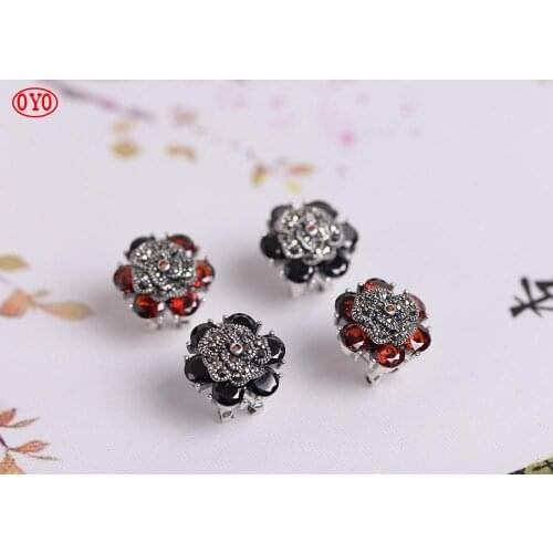 925 Silver Rose Earrings inlaid with red corundum