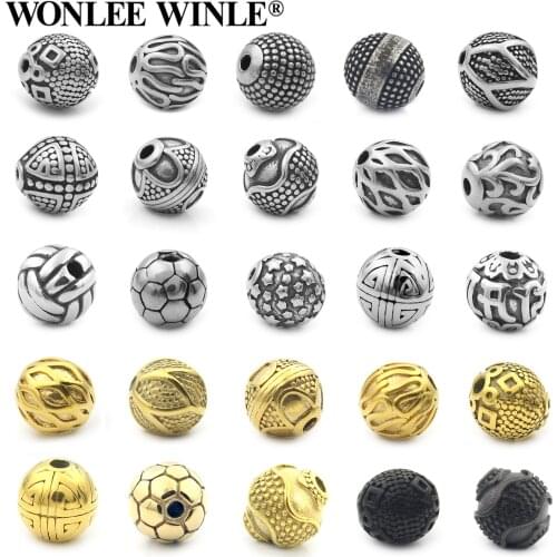 Wonlee Winle Stainless Steel 2mm Hole Retro Round Spacer Bead Charm For DIY Men Bracelet Jewelry