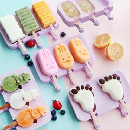 Cute Cartoon Ice Cream Mold Silicone Popsicle Mold Reusable BPA-Free Ice Pop Mold With Lids and Sticks