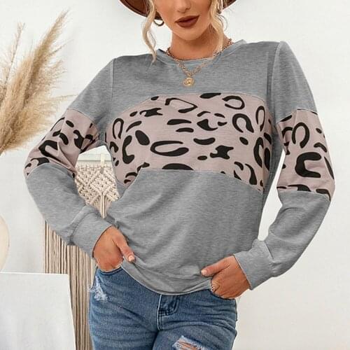 Sweatshirt Women Spring Autumn Leopard Print Knitted Hoodie Vintage Long Sleeve Top Femme Crewneck Oversize Itself Hoody Y2K Top