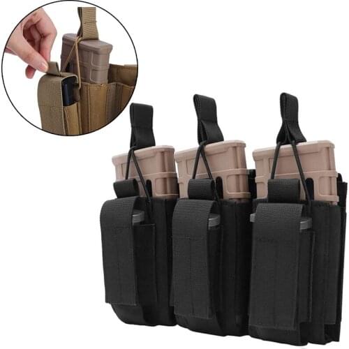 Tactical Triple Mag Pouch MOLLE AR M4 5.56/.223/9mm Triple Magazine Pouch Mag Holder For Rifle and Pistol Airsoft Charger Holder