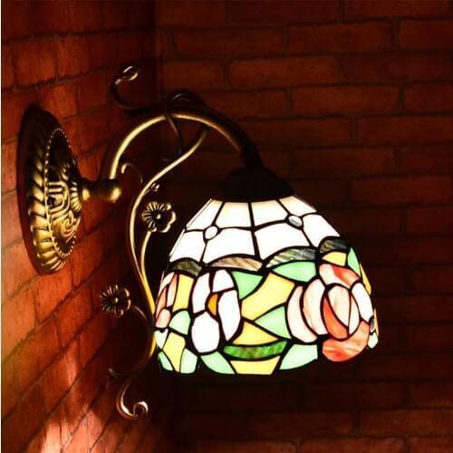Tiffany Flower Corridor Wall Light Rose Glass Bedroom Wall Lamp Balcony Hallway Wall Sconce Porch Wall Lighting Fixtures
