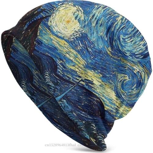 Knitted Hat Starry Night Winter Warm Beanie Caps For Men Women Vincent Van Gogh Post-Impressionist Skullies Beanies Soft Hats