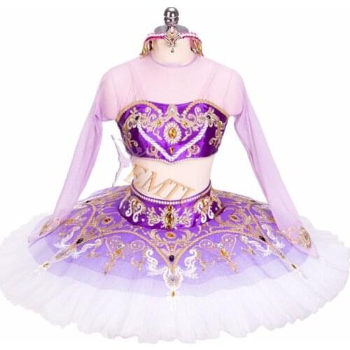 Arabic Style Two Pieces Professional Ballet Tutu Costume Purple La Bayadere Performance Ballet Pancake Tutu Dress Women