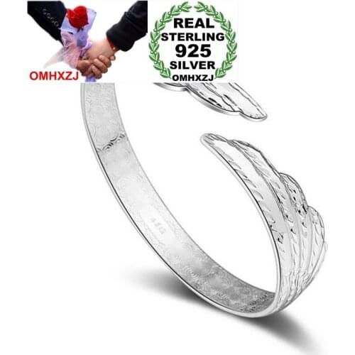 OMHXZJ Wholesale Fashion Ethnic Woman Child Gift Fine Phoenix Feather 925 Sterling Silver Bracelet Bangle Open Adjustable SZ67