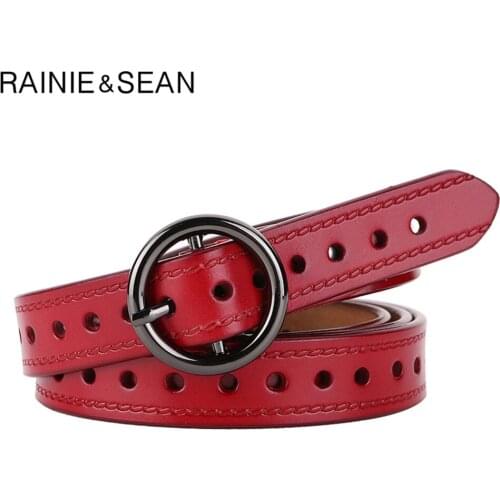 RAINIE SEAN Red Waist Belts Women Genuine Leather Women Belt High Quality Real Leather Cowskin Brown Waist Belts for Jeans 110cm