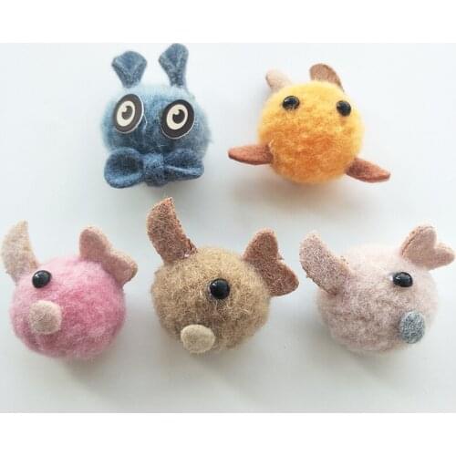 10Pcs/lot Plush cartoon animal doll hair clip accessories, plush fabric animal appliques for shoes clothing accessories