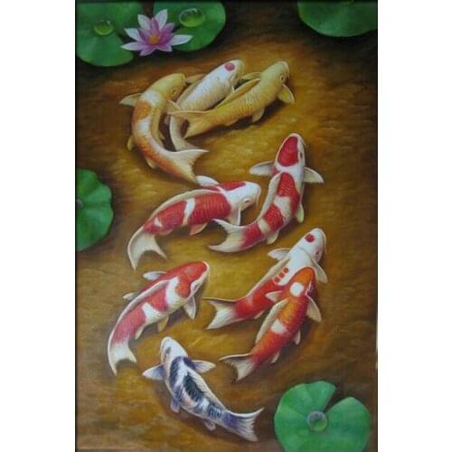 100% hand painted painting unframed animal Nine fish lotus flower decorative pictures wall art home decoration