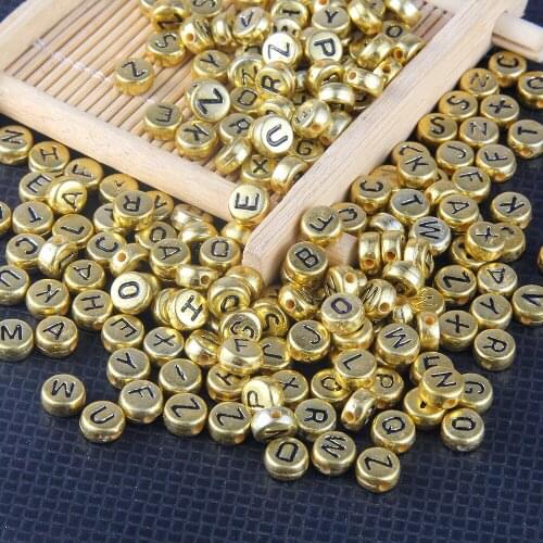 100PCS acrylic skeleton beads rounded 7mm golden black word English letters beads DIY bracelet jewelry accessories