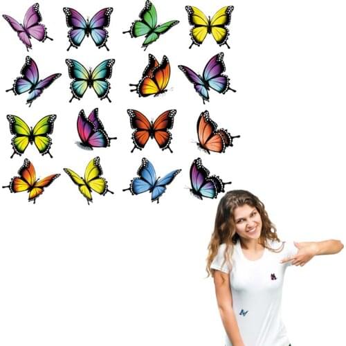 16Pcs/Set Butterfly Applique On Clothes Shoes Diy Accessory Print On T-Shirt New Design Washable Clothes Decoration Parches