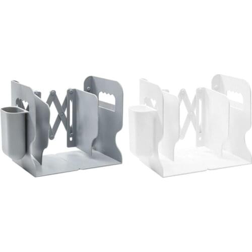 2 IN 1 Adjustable Book Holder Bookends with Pen Holder Students Desk Magazine File Holder Organizer