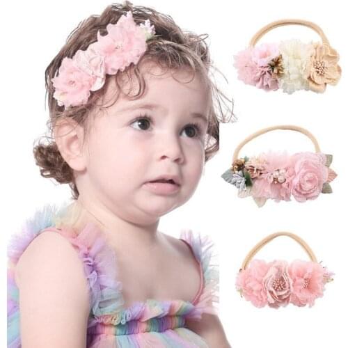 2020 Korean Girl Baby Headbands Newborn Baby Elastic Princess Floral Hairbands Kids Pearl Flower Fresh Style Cute Hair Accessori
