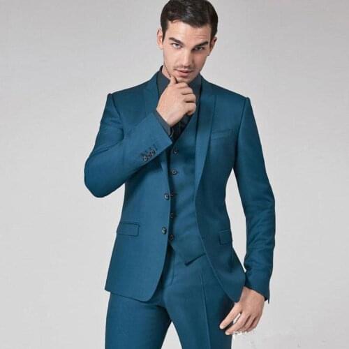 2021 Costume Mens Suits Slim Fit Groomsmen Wedding Tuxedos Groom Suit Peaked Lapel Formal Blazers 3 Pieces Jacket Vest Pants