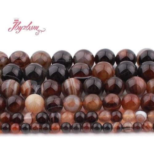 6/8/10/12mm Natural Brown Stripe Agates Round Stone Beads Loose For DIY Necklace Bracelet Earring Jewelry Making Strand 15"